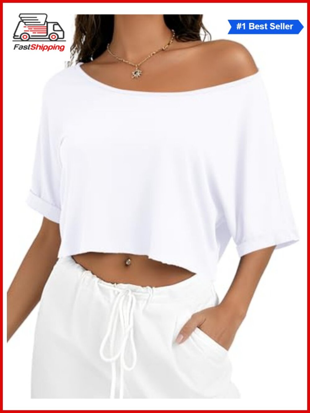 Off Shoulder Cropped T Shirt Short Sleeve Asymmetrical Neck Women Top